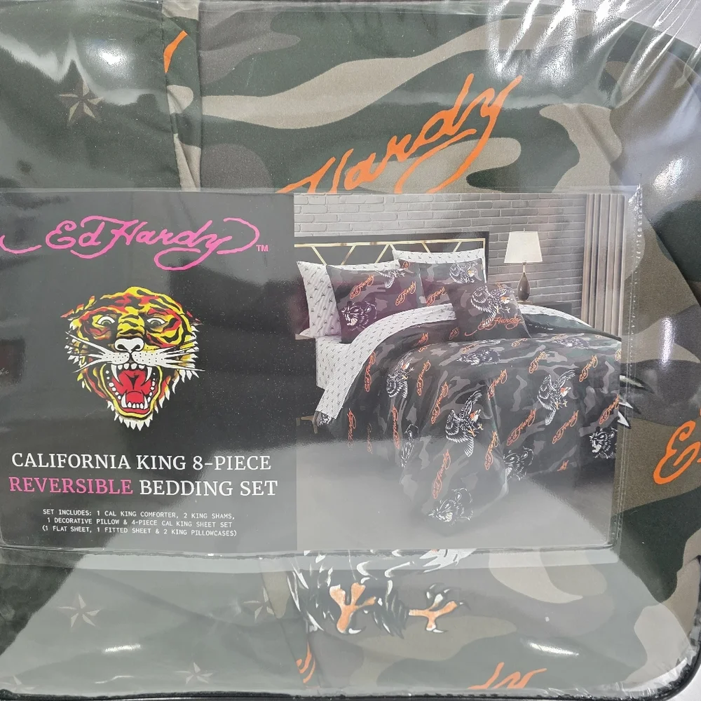Ed Hardy CALIFORNIA KING 8 Piece Camo Eagle Comforter Bedding Set